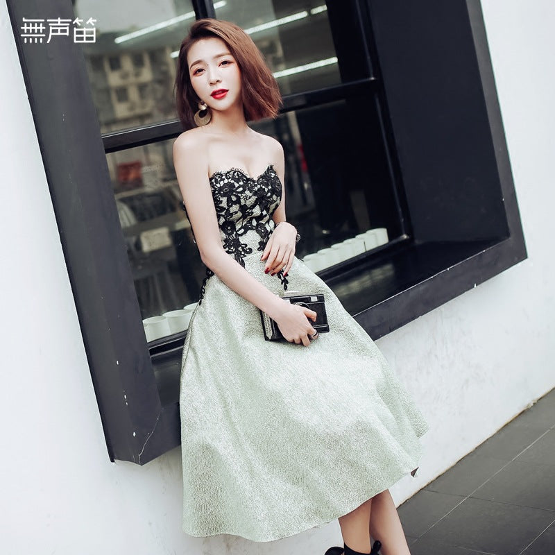 Evening Dress Off shoulder Banquet Mid-Length Party Dinner Suit Women's Dress H2293