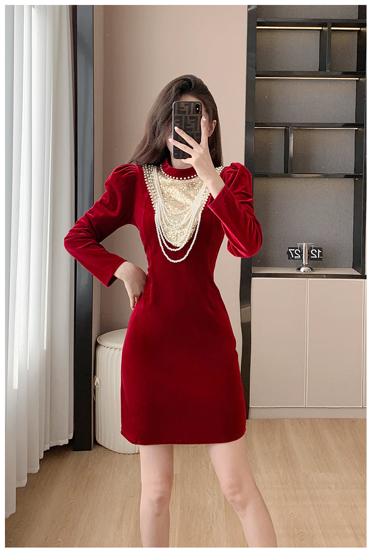 Toast Dress Bride 2023 Winter New Velvet Long Sleeves Engagement Evening Dress Women's High-Grade Host Dress