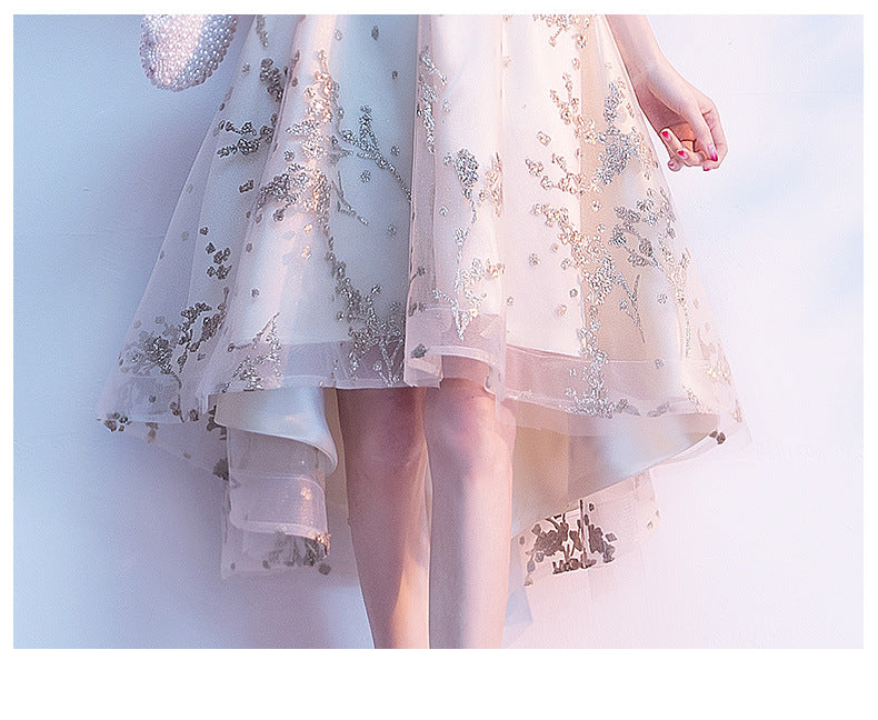 Evening Dress for Women Banquet Temperament Fairy Light Luxury Minority High-End Host Short Front Short Back Length Dress