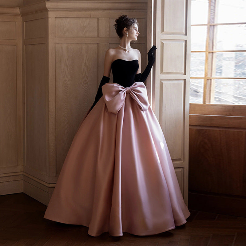 Princess Evening Dress Prom dresses Ball gown dinner party pink skirt Light Luxury Minority Adult Ceremony Birthday Party Bow Bra Trailing Dress  👑 Shimmering Day H00233