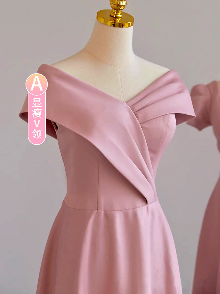 Bridesmaid Dress for Women 2024 New Summer Pink Small Wedding Daily Style Fairy Temperament Ladybros' Dress Women