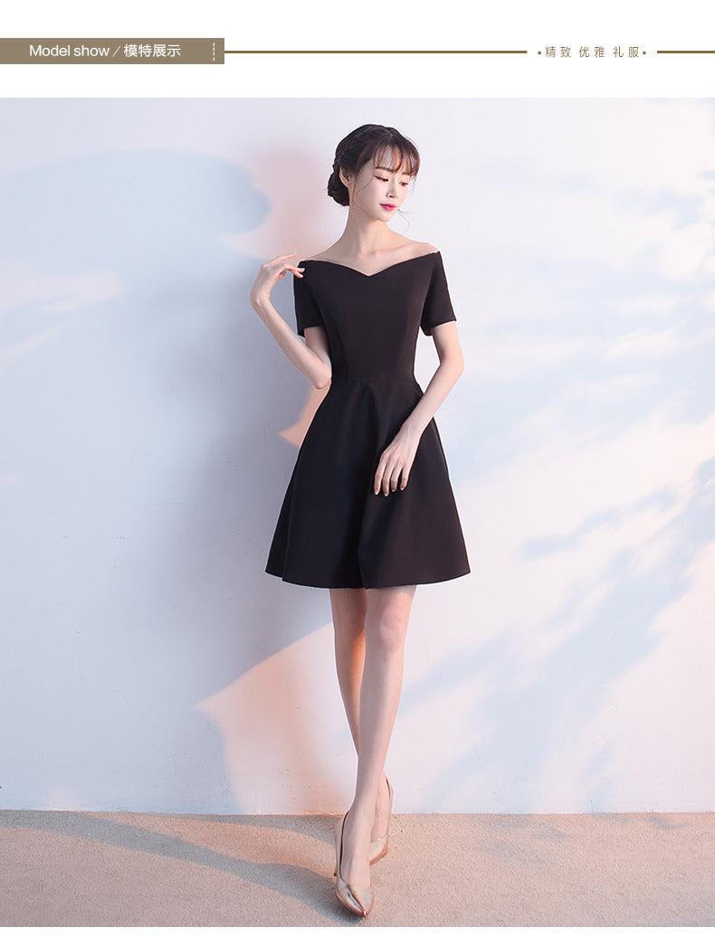 Banquet Evening Dress for Women, Short New Style, Slimming Elegant Princess Off-Shoulder Korean Version Bodycon Dress