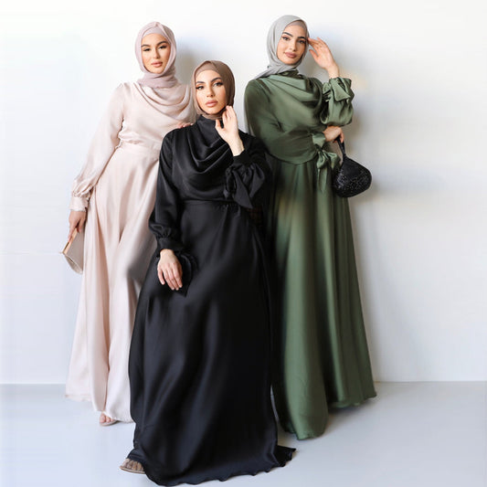 In Stock Xy016 Middle East Saudi Foreign Trade Cross-Border Muslim Pile Collar Robe and Ankle Dress Abaya Female