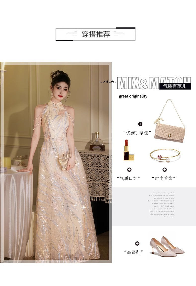 New Chinese Style High-End Light Luxury Engagement Evening Dress Women's 2024 New High-End Toast Dress Bride Temperament Long