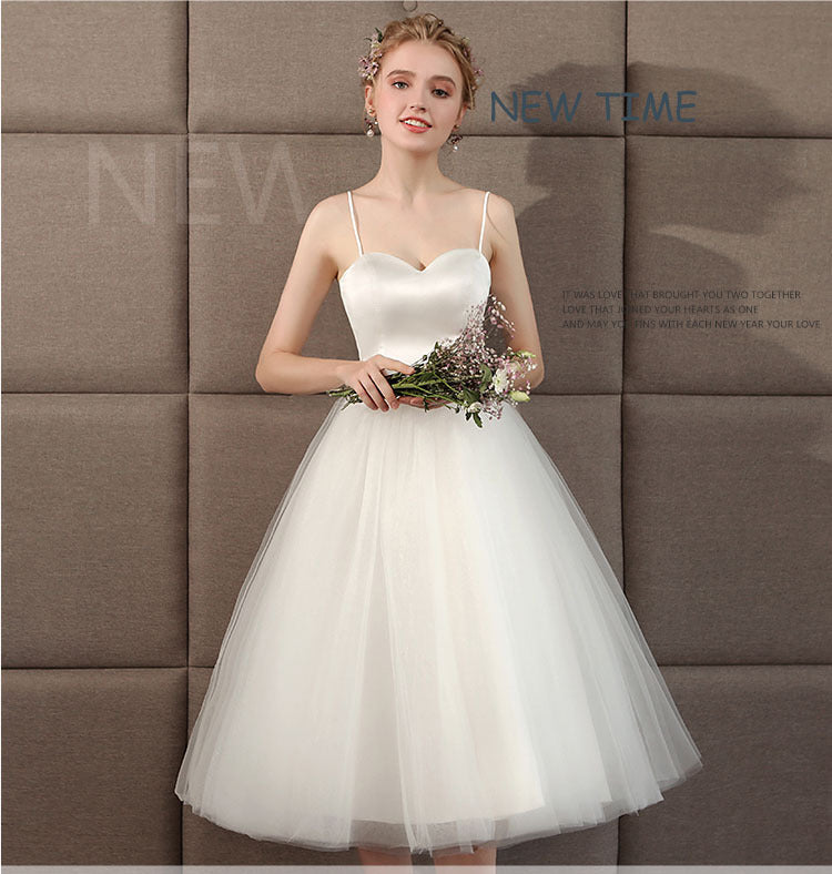 Bridal Bridesmaid Dress Spring New White Wedding Dress Strap Short Photo Light Wedding Dress Graduation Season Photoshoot Women