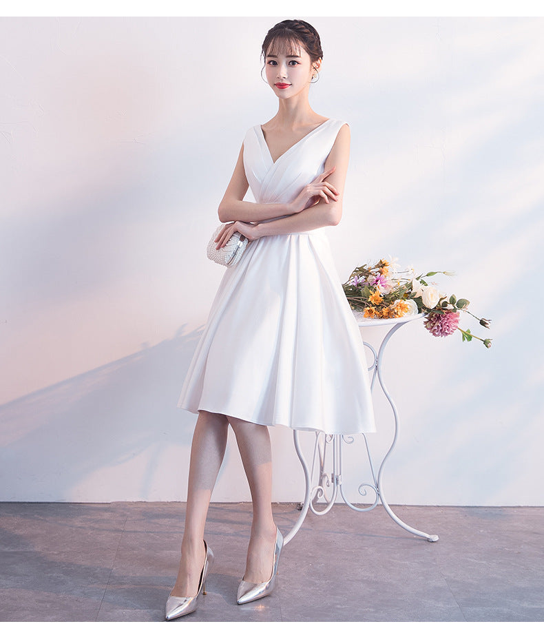 Evening Dress for Women New Style Daily Wear Petite White Slimming Short Dress Bridesmaid Dress Annual Meeting Small Dress