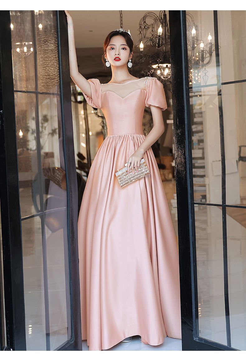Pink Little Evening Dress Female High-End Banquet Temperament Entry Lux Senior Sense Niche Host Annual Meeting Vocal Music Art Test