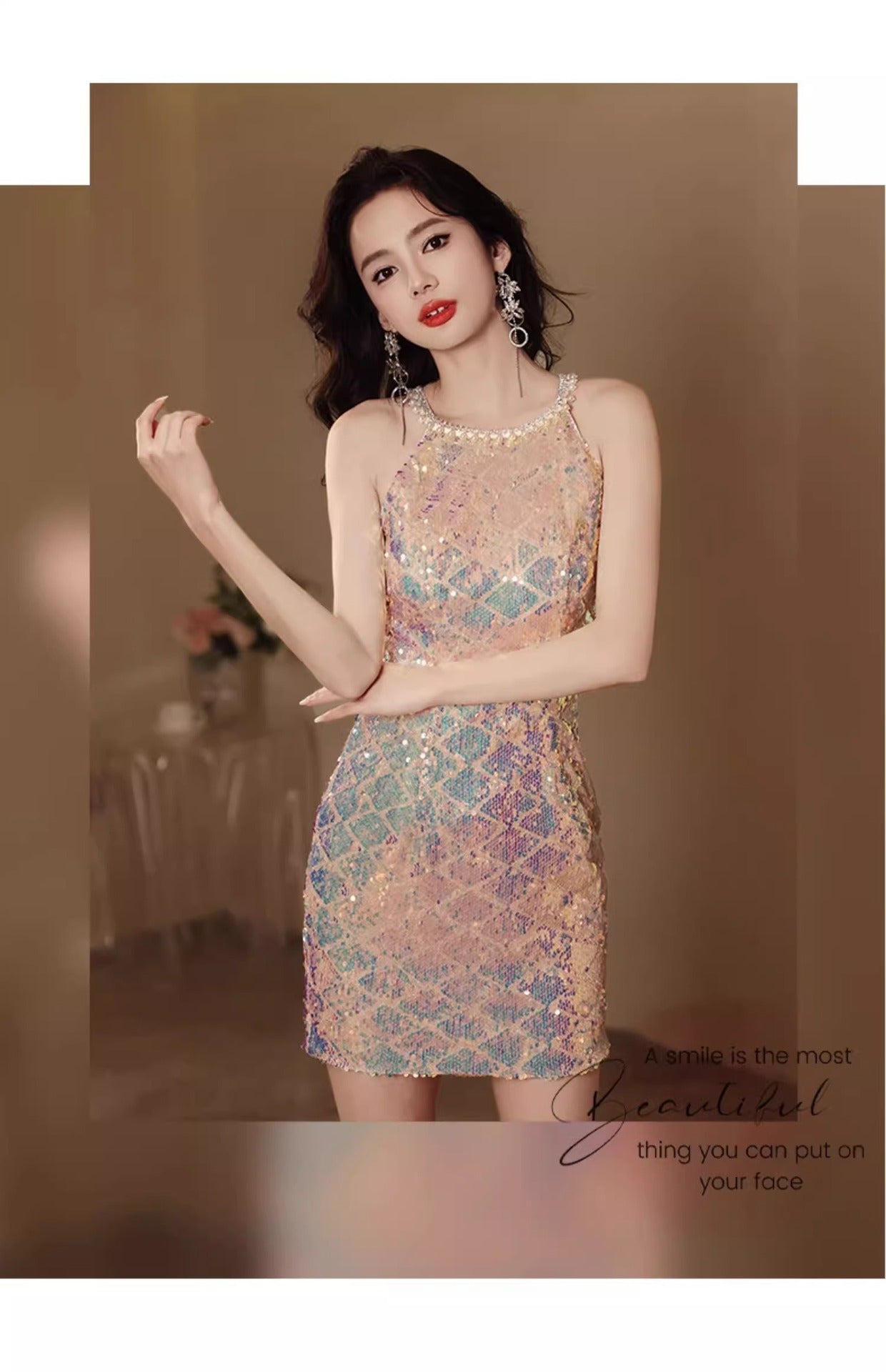 Short Party Little Evening Dress Skirt Women's Banquet Light Luxury Daily Style Sequins Dress Temperament Socialite Gathering