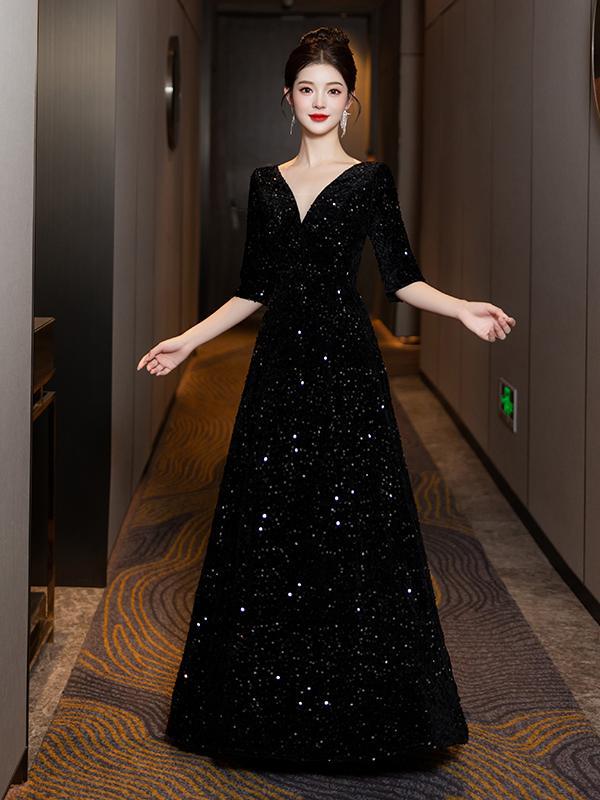 High-end Sequin Evening Dress for Choir Performance Host Conductor Piano Performance Slim Fit Slimming Choir Dress for Women
