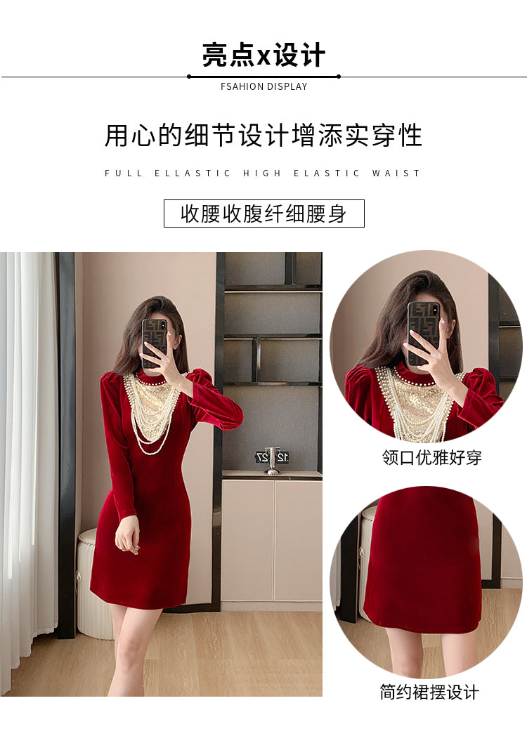 Toast Dress Bride 2023 Winter New Velvet Long Sleeves Engagement Evening Dress Women's High-Grade Host Dress