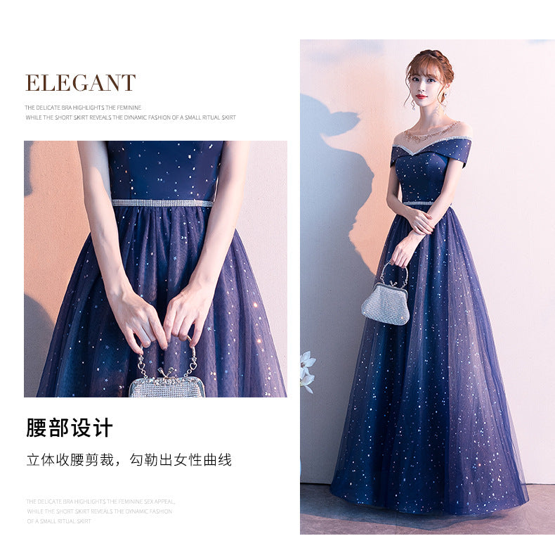 Starry Evening Dress 2024 Autumn New Temperament Small Size Fairy Dream Host Banquet Long Mori Style