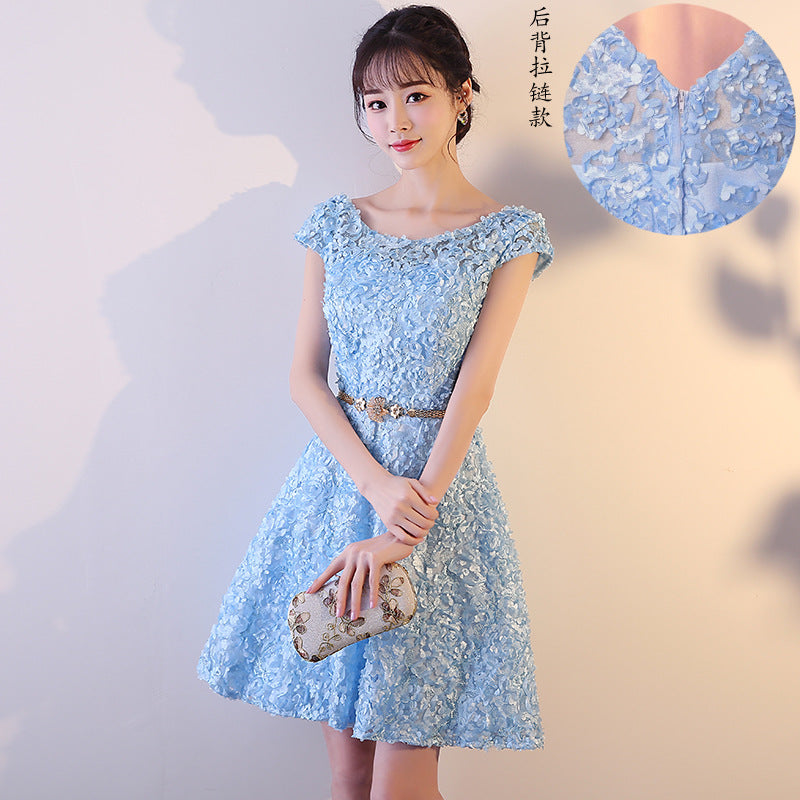 Evening Dress Women's Short 2024 New Banquet Elegant Host Dress Sweet Princess Party Dress