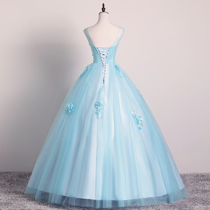 New 2024 Color Wedding Dress Haze Blue Gown Solo Performance Costume Female Noble Vocal Music Art Test Pettiskirt Modern