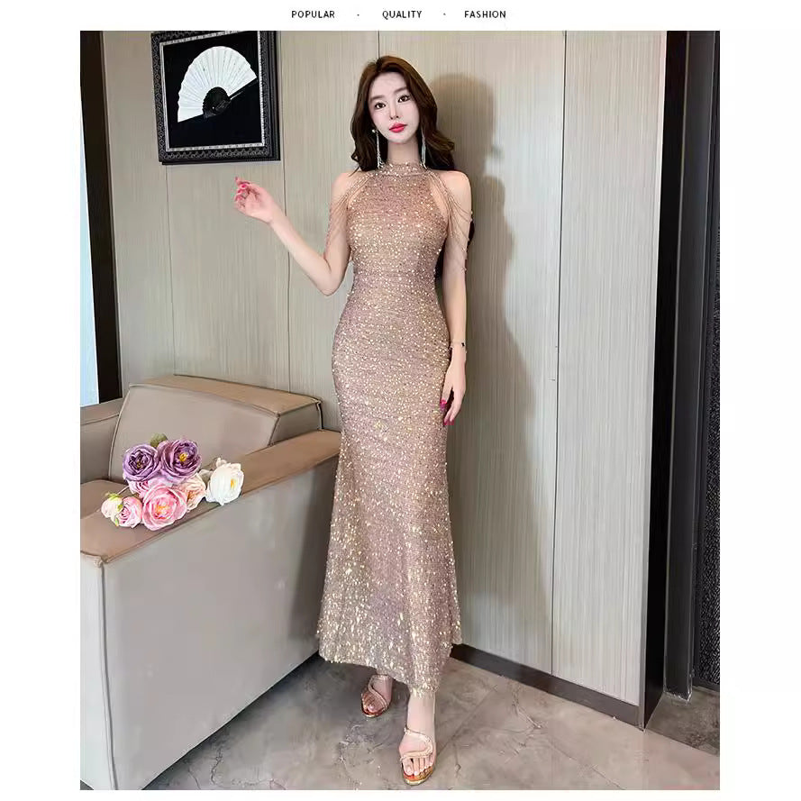 5135 Evening Dress for Women High-End Affordable Luxury Niche High Sense Banquet Temperament Host Sequined Adult Ceremony Fishtail Dress