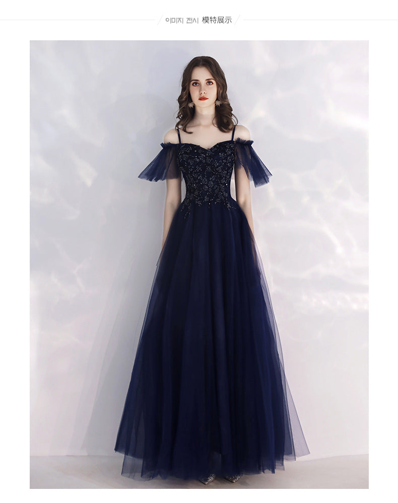 Evening Dress Women's Simple and Elegant Autumn Elegant Long Banquet Sling Host's Dress Dress Toast Dress