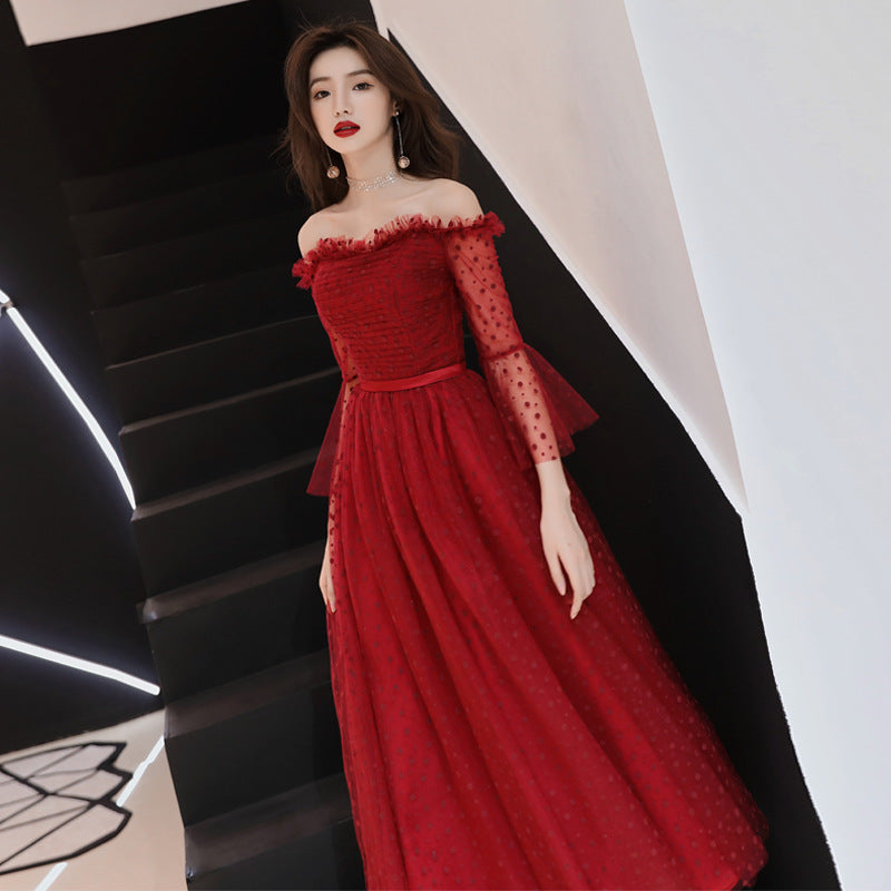 Off shoulder party dress dinner dress Banquet Evening Dress for Women 2022 New Black Long Socialite Temperament Birthday Gathering Party Host Dress