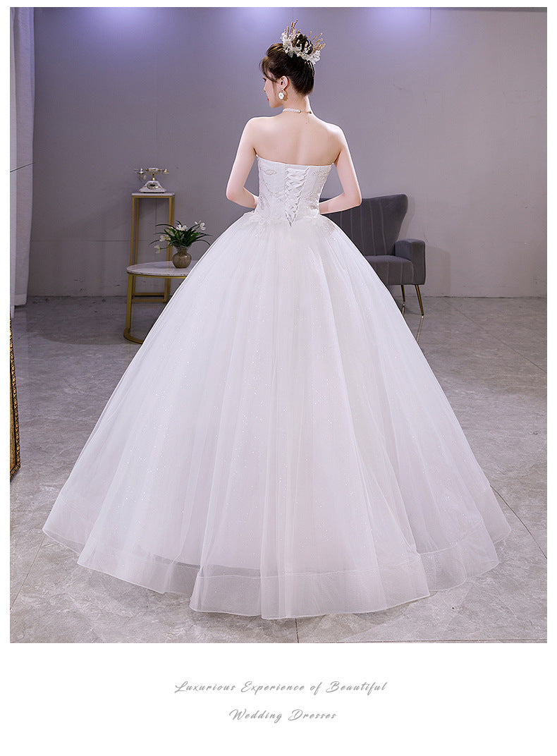 Light Wedding Dress 2024 New Tube Top Slimming Wedding Dress Bride Elegant Dress Fairy Dream Starry Sky Floor-Length Wedding Dress