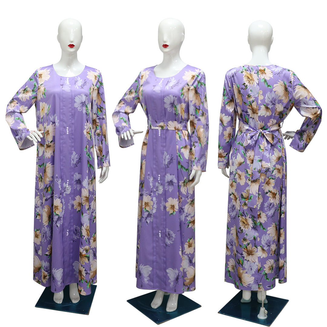 Xqy500296 Abaya Dubai Arab Cross-Border Middle East New Printed Dress Muslim Robe