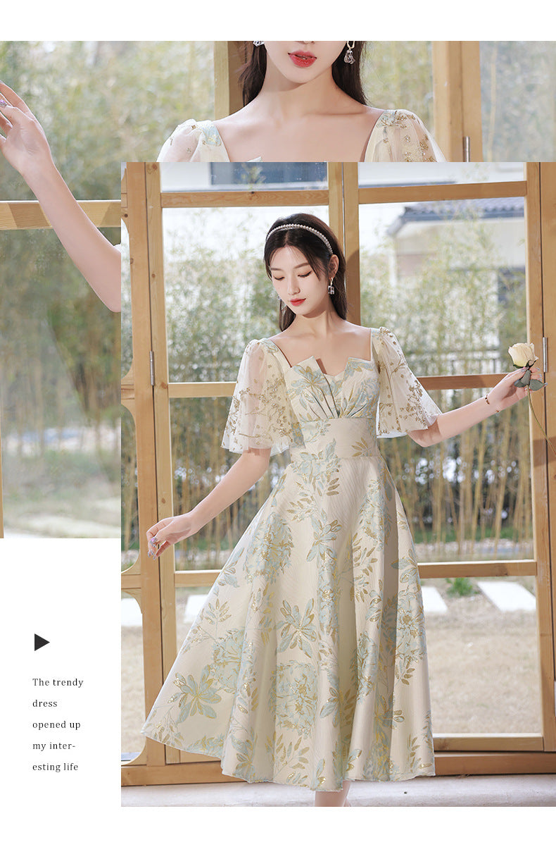 Daily Wearable French Suit 2024 New Summer Floral Bridesmaid Dress Dress Small Banquet Evening Dress