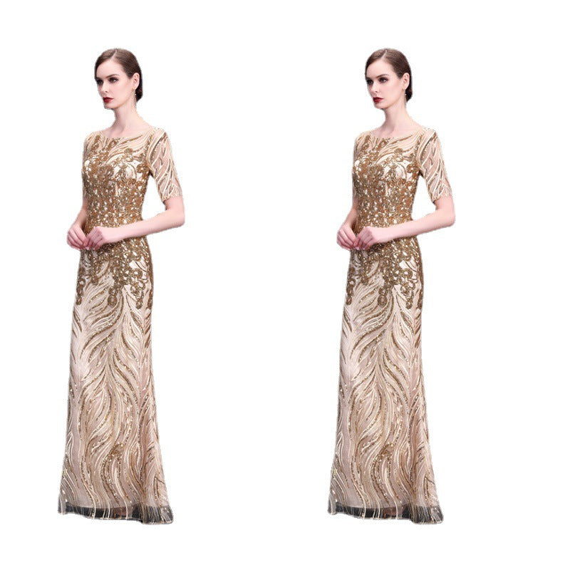 New Mother-in-Law Wedding Clothes Catwalk Young Wedding plus Size Happy Mother-in-Law Mother-in-Law Wedding Champagne Gold Dress for Women