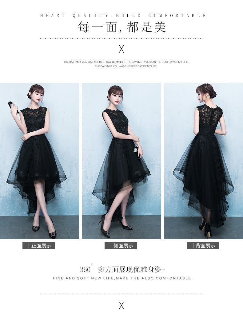 Evening Dress for Women 2024 New Short Front and Long Back Banquet Dress Party Show Thin Black Tuxedo Dress Short