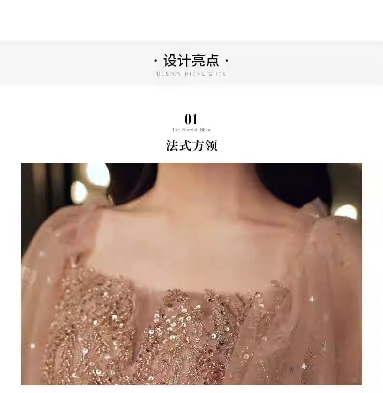Gray Evening Dress for Women 2024 New High-End Banquet Fairy Temperament Birthday Vocal Music Art Test Dress Light Luxury Minority