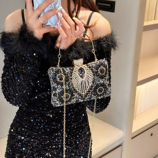 Party Bag Diamond Evening Bag Black Gem Diamond Tote Women's Pearl Rhinestone Bag Handbag H8820