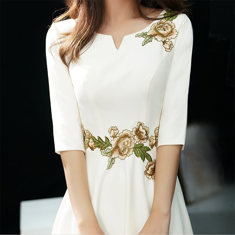 Banquet Evening Dress Dress Women's 2024 New Annual Meeting Host Elegant Long Sleeve Party Dress Mid-Length