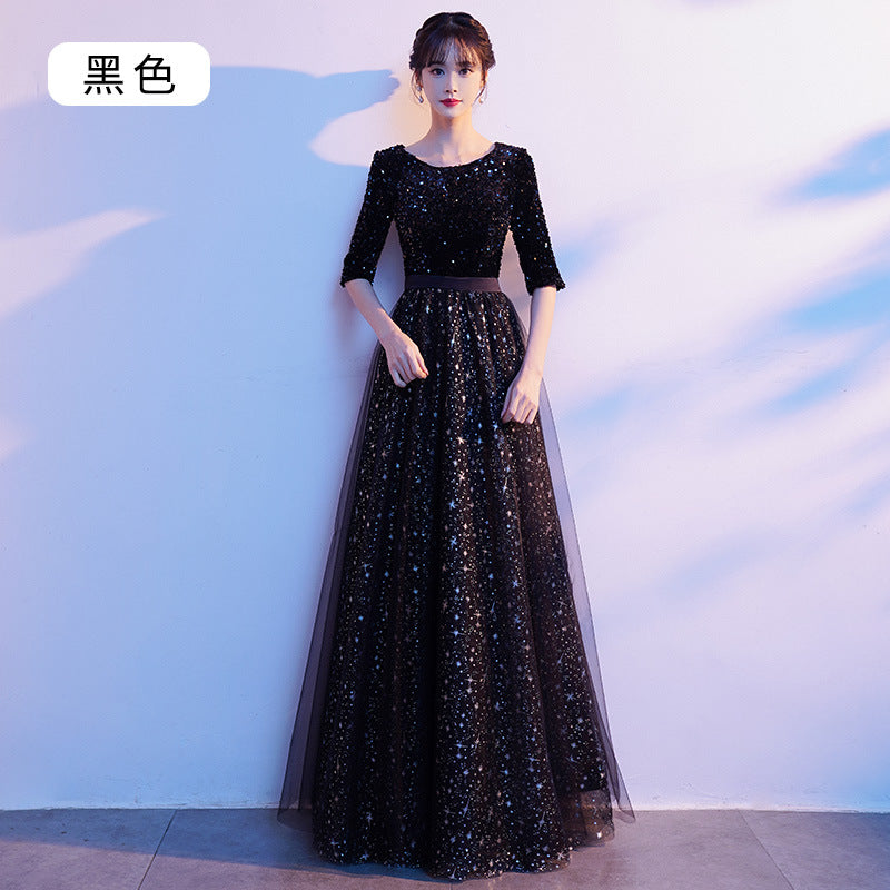Black Adult Long Dress for Choir Performance, Female Conductor Competition Host Banquet Evening Gown Dress