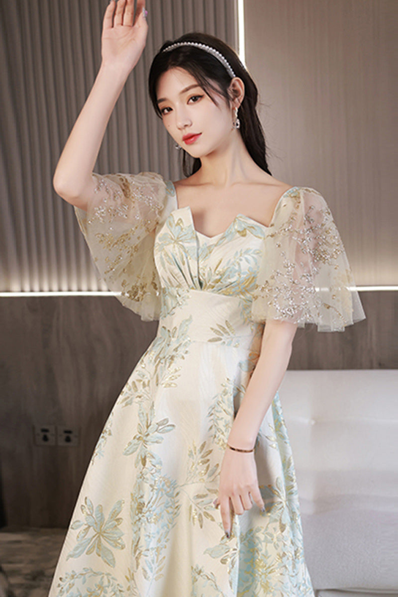 Daily Wearable French Suit 2024 New Summer Floral Bridesmaid Dress Dress Small Banquet Evening Dress
