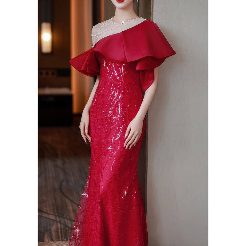 Evening Dress for Women Light Luxury Minority High-End High-Grade Host French Fishtail Heavy Industry Party Elegant