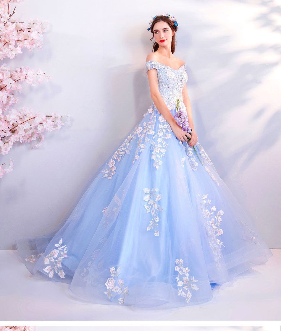 Super Fairy Wedding Dress 2024 Autumn Blue Flower Art Exam Catwalk Fashion Trend Foreign Trade Banquet Evening Dress for Women