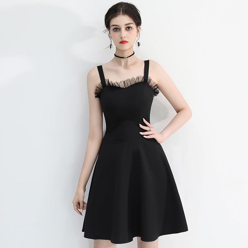 Black Evening Dinner Suit Women's 2024 New Spring Summer Slimming Short Dress Socialite Gathering Dress Banquet