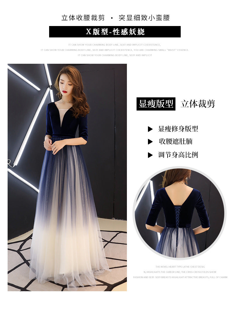 Evening Dress for Women 2024 New Banquet Mid-Sleeve Long Slimming Annual Meeting Socialite Dress Evening Dress for Women Autumn and Winter