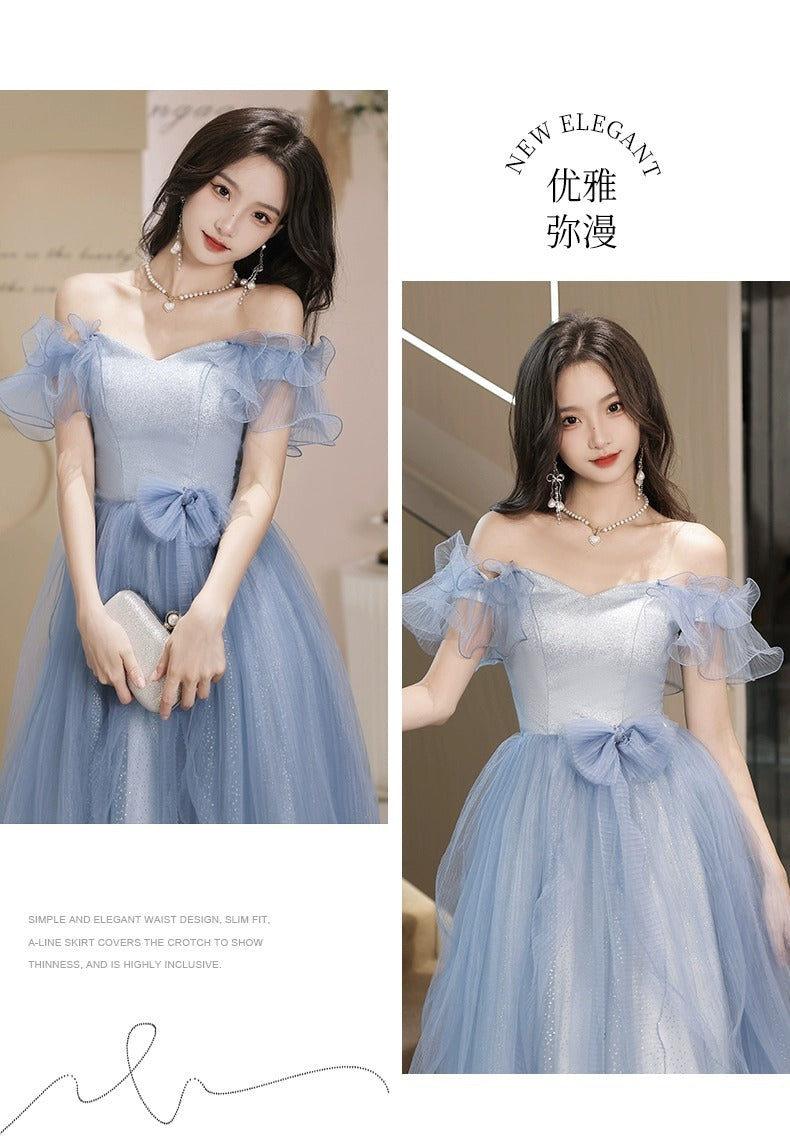 Blue Evening Dress for Women 2024 New High-Grade Fairy Graduation Host Art Exam High-End Affordable Luxury Niche French Style