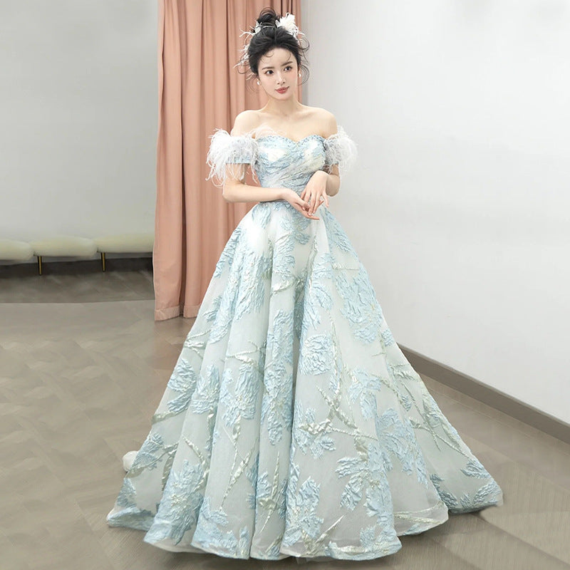 Princess on the Run Toasting Dress Female Bride High-End Affordable Luxury Niche Fairy Adult Ceremony off-Shoulder Banquet Evening Dress Dress