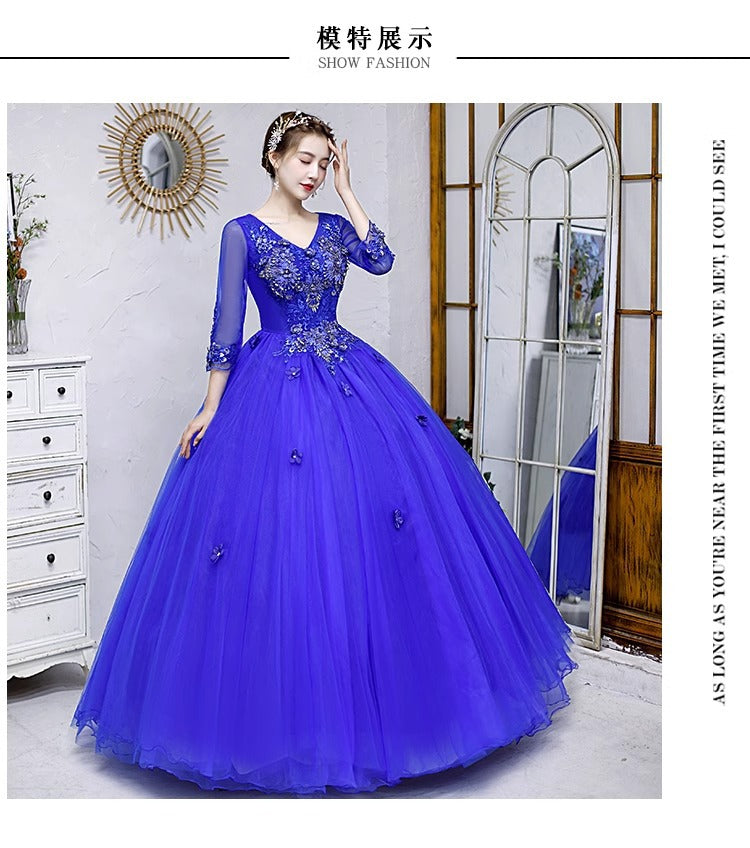 Colored Mesh Annual Meeting Host Performance Student Vocal Solo Art Exam Clothing Pettiskirt Long Evening Dress Female Autumn and Winter