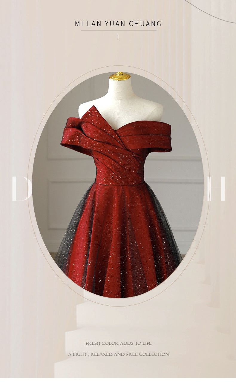 French Toast Clothing Elegant off-Shoulder Red Maternity Bridal Dresses plus Size Plump Girls Slimming Bridal Marriage Engagement Dress