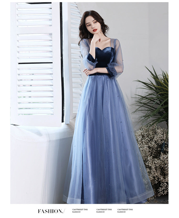 Evening Dress 2024 New Spring Velvet Slimming Long Birthday Party Host Banquet Temperament Belly Covering Dress for Women