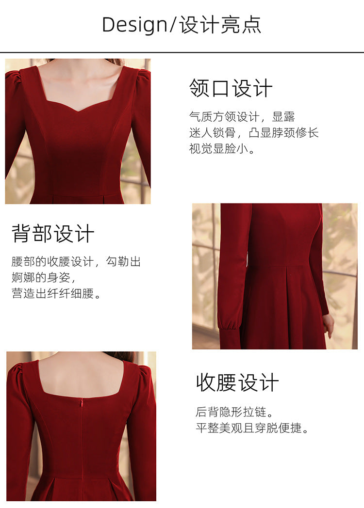 Toast Dress Bride 2024 New Autumn and Winter High-End Engagement Dress Back Door Slim Fit Slimming Long Sleeves Dress