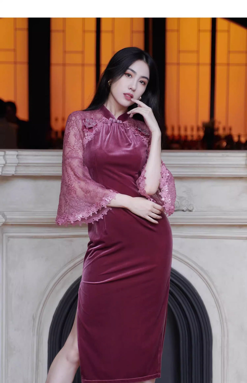 Banquet Red Dress and Cheongsam Female Ruofu Autumn and Winter 2024 New Year Velvet Noble Improved Dress Republic of China Style