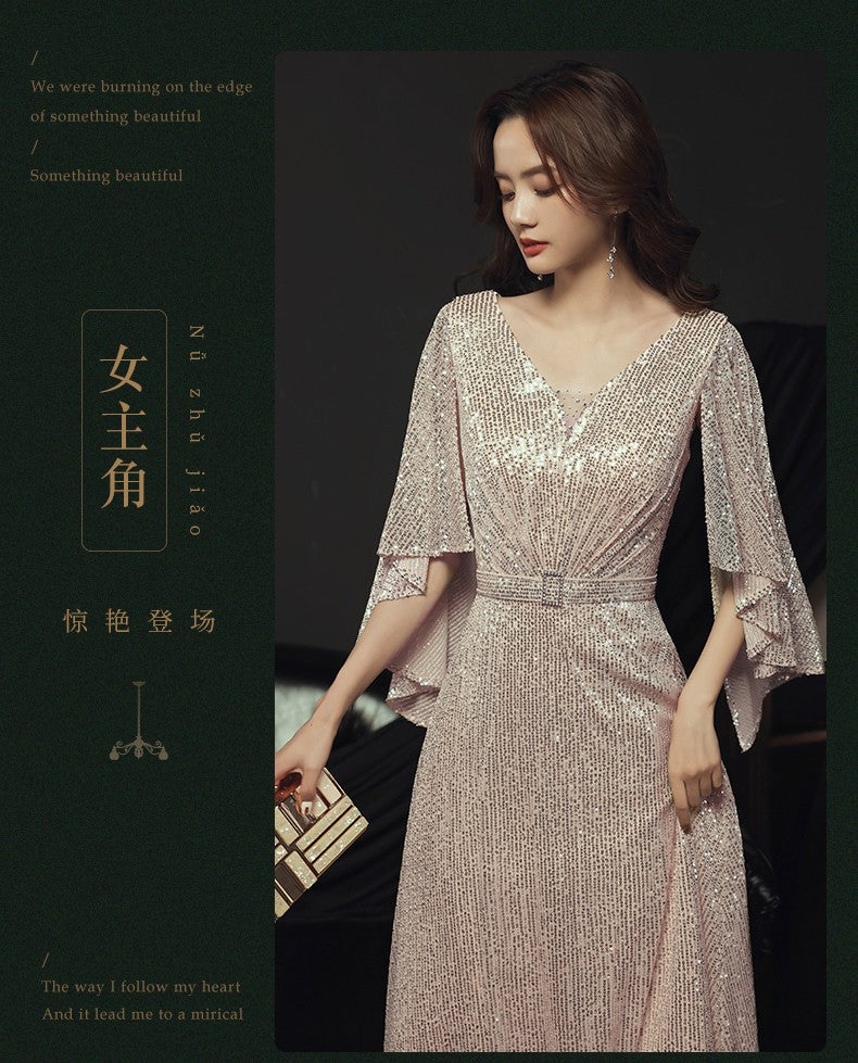 Banquet Evening Dress 2023 New Spring Elegant Golden Socialite Dress Long Host Annual Meeting Dinner Dress