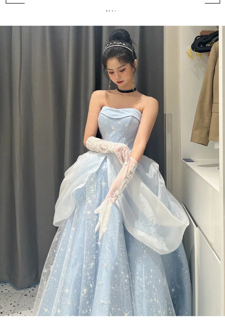 Evening Dress Women's, Blue Fairy High Sense Niche Princess Adult Ceremony Light Luxury Temperament Ladies Banquet Dress