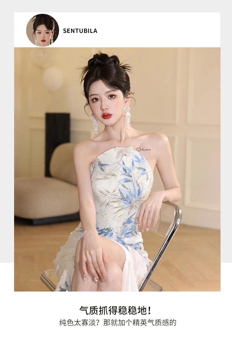 New Chinese Style Cheongsam Banquet Evening Dress Dress Women 2024 New High Sense Bride Engagement Toast Clothing Morning Gowns