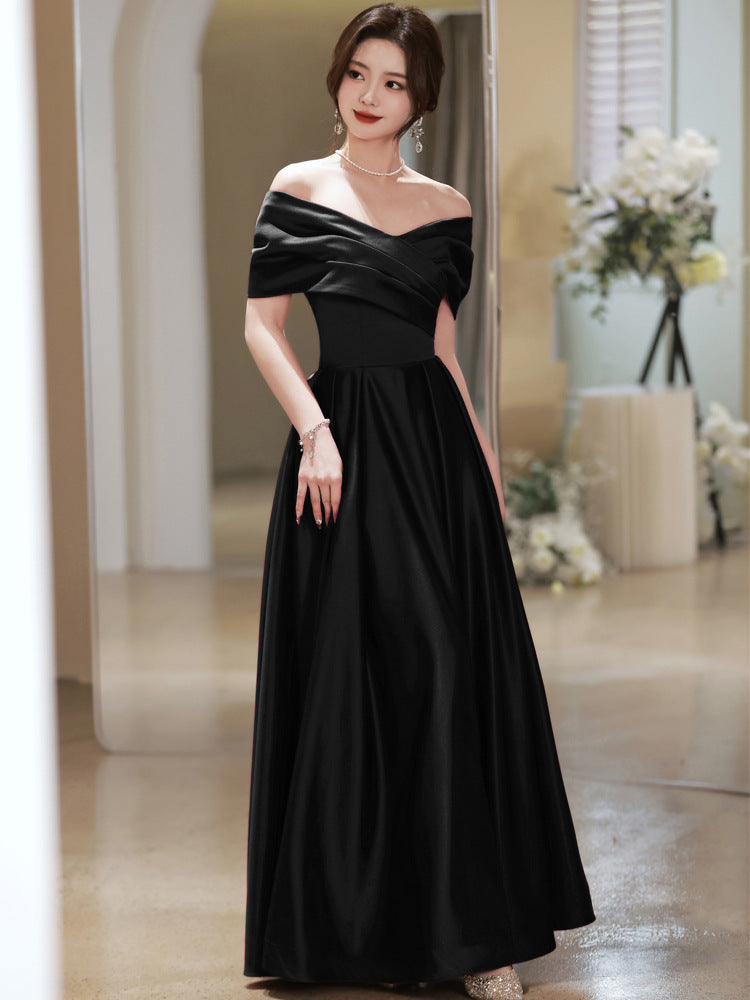 Bridal Toast Clothing Velvet 2024 New High-Grade off-Shoulder Banquet Temperament Engagement License Host Evening Dress