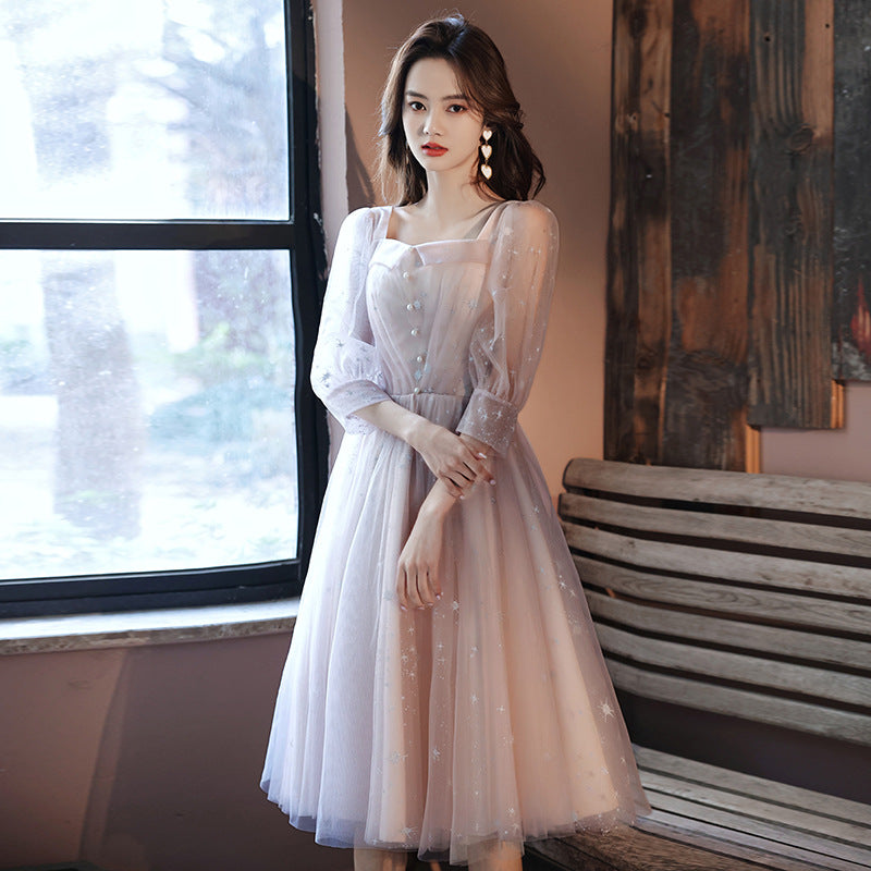 Banquet Evening Dress for Women 2023 New Slimming Long Sleeves Socialite Daily Style Dress Fairy Graceful Western Style Dress Dress