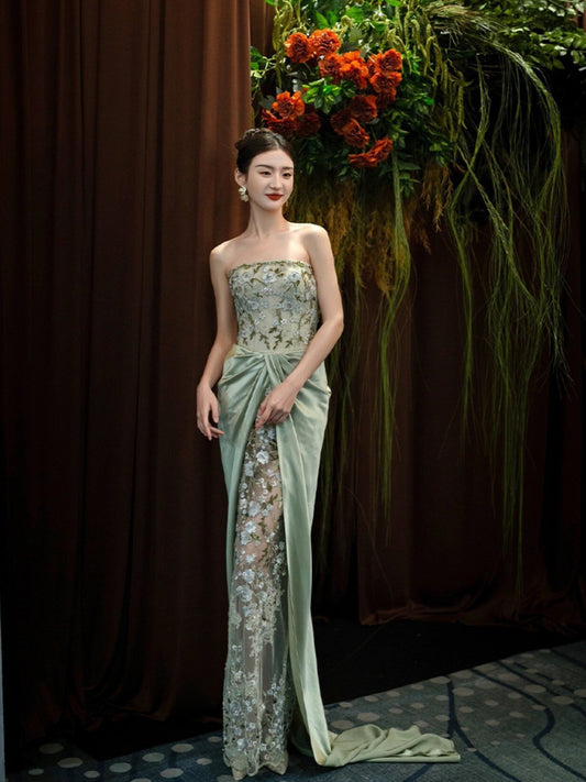 New Chinese Style Morning Gowns Female Bride Toast Clothing Engagement Dress High-End Affordable Luxury Niche off-Shoulder Tube Top Dress