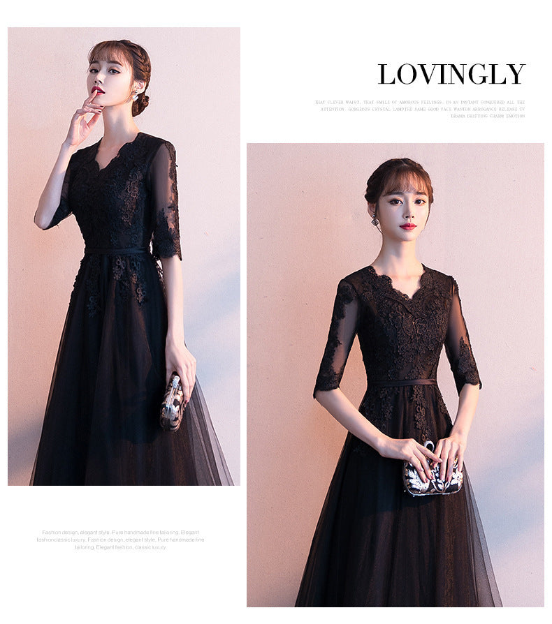 Evening Dress for Women 2024 Summer New Banquet Elegant Long Dress Show Thin Black Socialite Annual Meeting Dress
