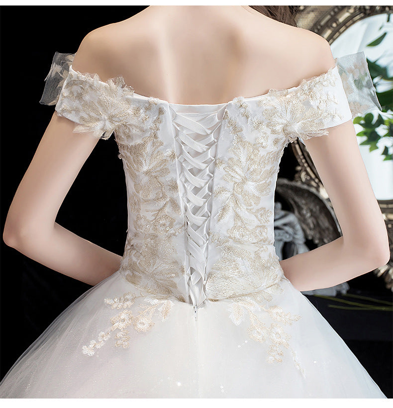 Wedding Dress Bridal New French Style Floor-Length Simple Forest Style Slimming Off-Shoulder Studio Light Wedding Dress H25