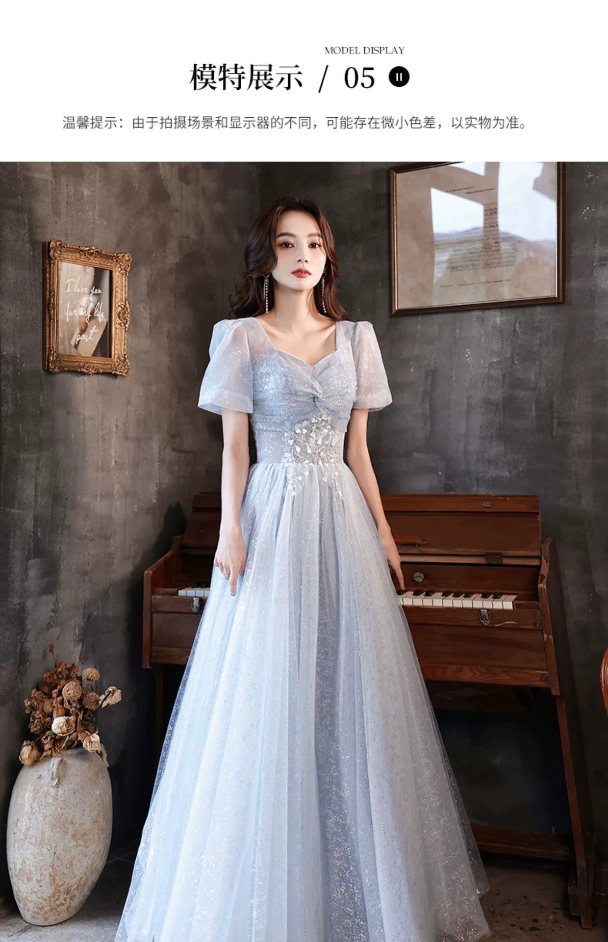 Art Exam Evening Dress Man Blue Female Banquet Temperament Vocal Music Host Costume Socialite Princess Style Dress